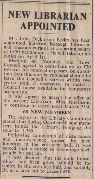 8.1.1960 Bideford librarian Eccles
