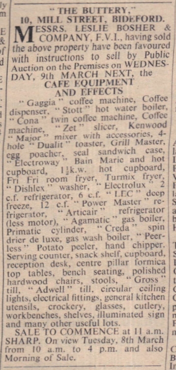 Feb 1966 Bideford The Buttery for sale Mill Street