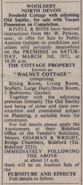 Feb 1973 Woolsery Walnut Cottage Smithy