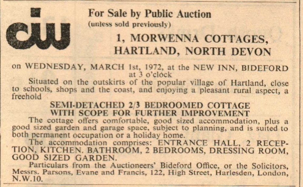 February 1972 Morwenna Cottage Hartland