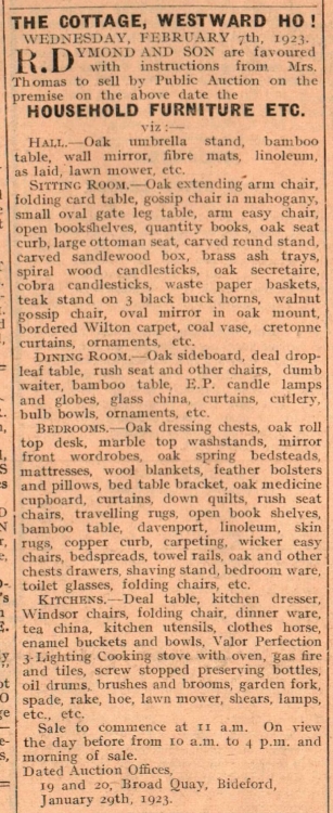Jan 1923 Westward Ho The Cottage