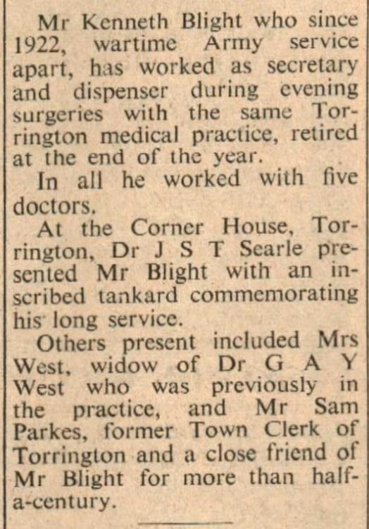 Jan 1975 Torrington Blight Corner House retires