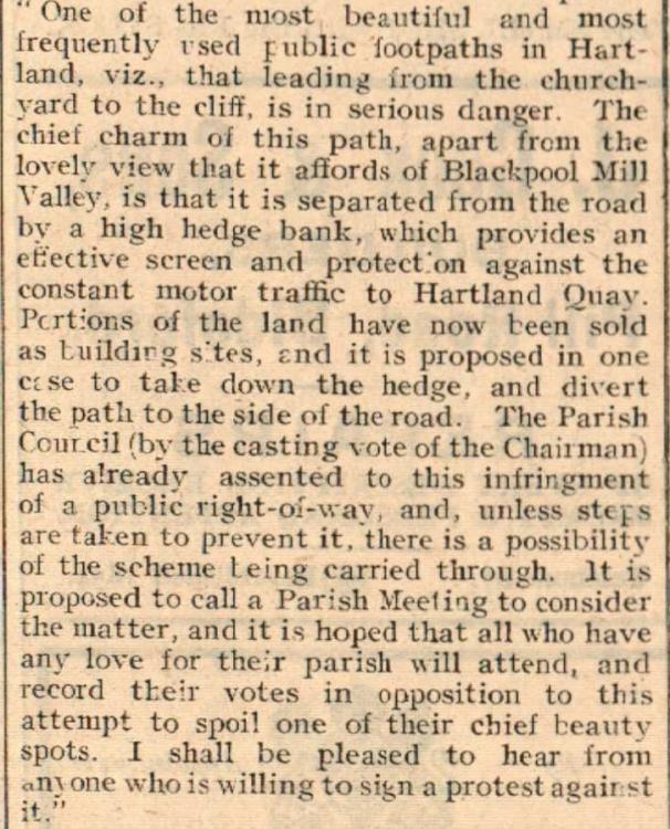 June 1924 Hartland path Fosfelle