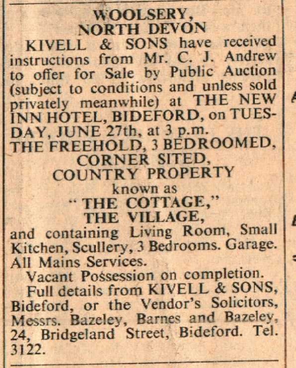 June 1972 Woolsery The Cottage for sale