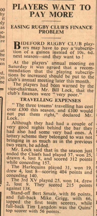 May1964 Bideford Rugby Club