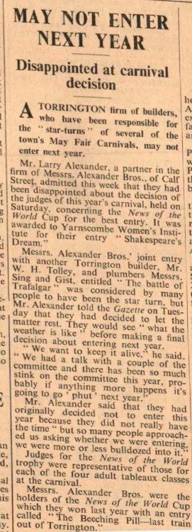 May 1964 Torrington carnival disappointment