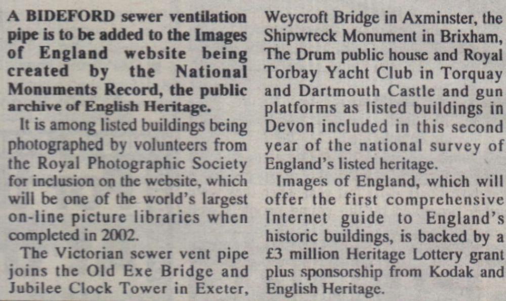 May 2000 Bideford sewer pipe English Heritage