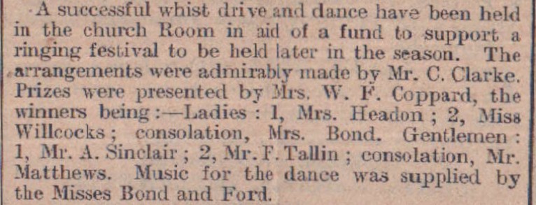 Nov 1925 Frithelstock whist drive and dance Bond Ford Tallin