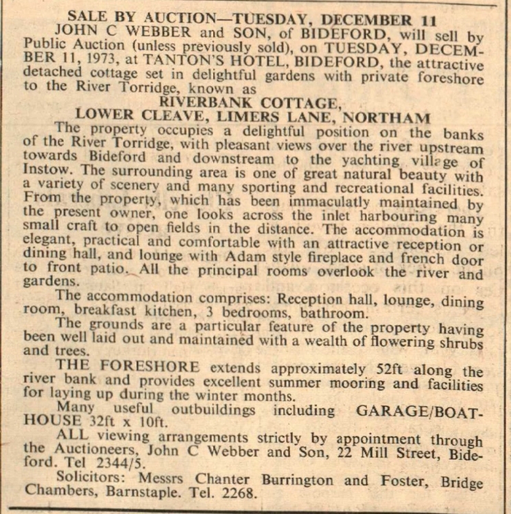 Nov 1973 Northam Riverbank Cottage for sale