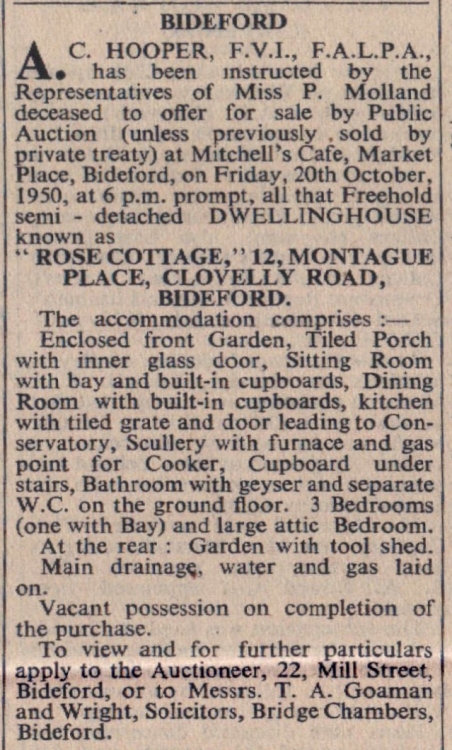 Oct 1950 Bideford Rose Cottage Montague