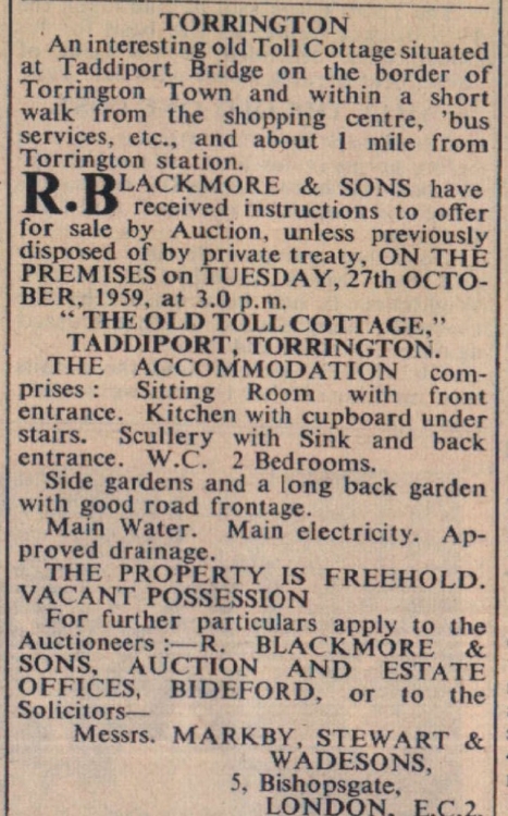 Oct 1959 Torrington The Old Toll Cottage Taddiport