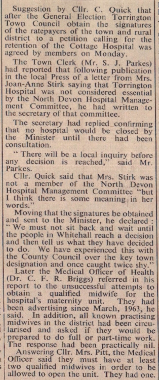 Oct 1964 Torrington Cottage Hospital Quick