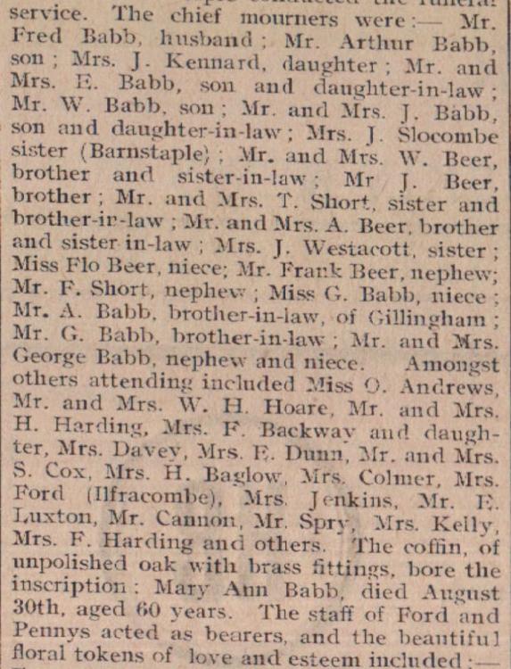 Sept 1924 Bideford Babb funeral