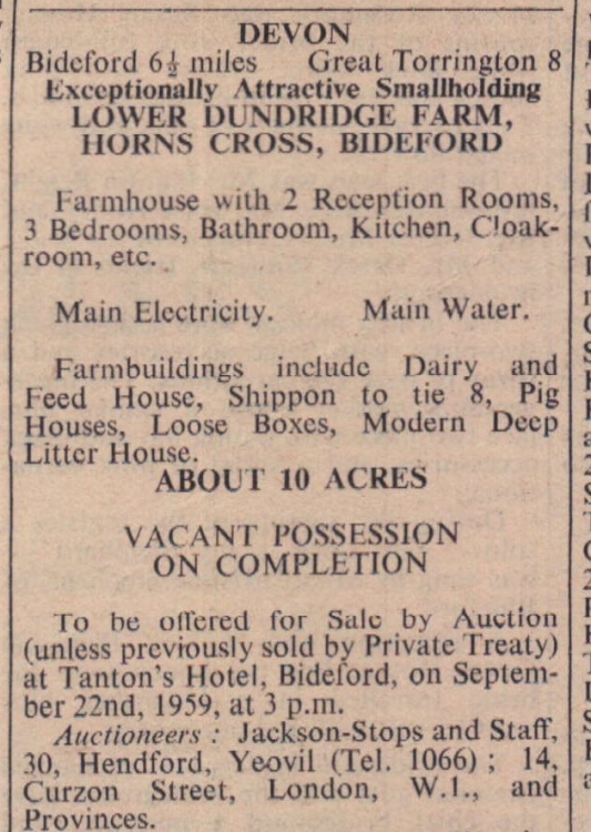 Sept 1959 Horns Cross Lower Dundridge Farm for sale