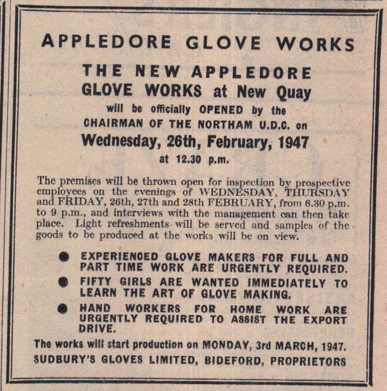 18.2.1947 Sudbury Gloves opens