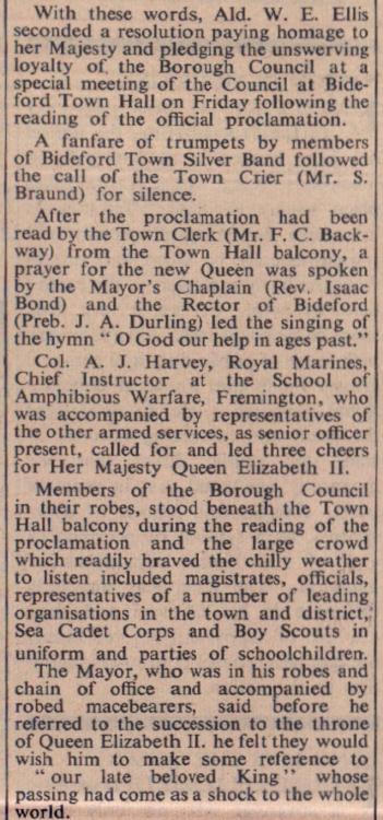 15.2.1952 homage loyalty Bideford