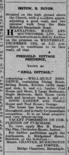 Dec 1944 Instow Knill Cottage for sale