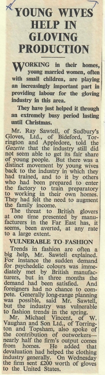 Young Wives Help in Gloving Production 24 January 1969