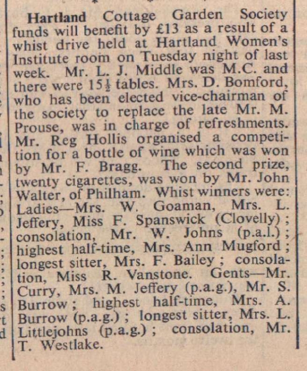 21.3.1958 Hartland Cottage Garden Society