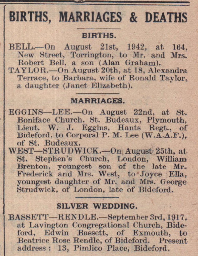 1 September 1942 births and marriages