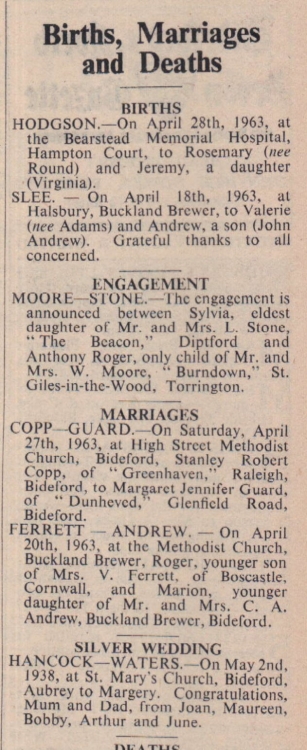 3.5.1963 births and marriages