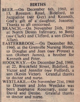Births 9 December 1960