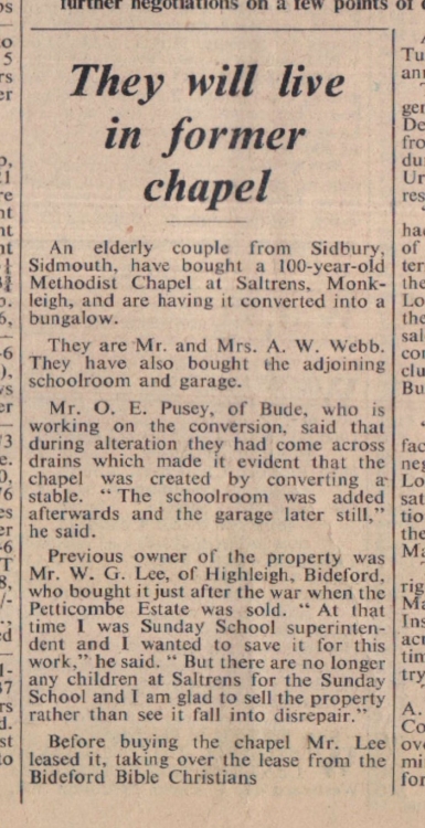25.8.1961 Property Monkleigh old chapel