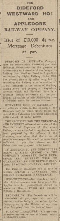 Extension to Appledore Exeter and Plymouth Gazette 16 November 1906