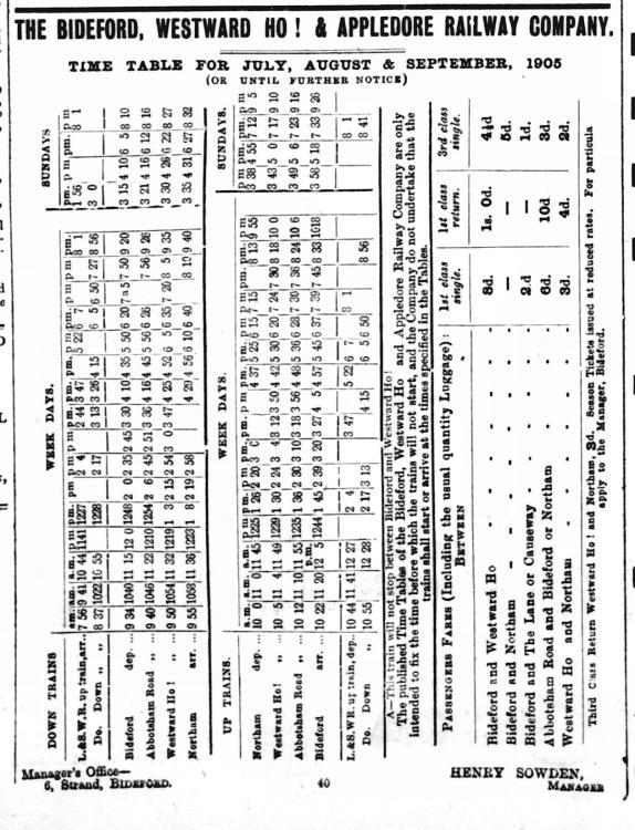North Devon Gazette 25 July 1905 timetable Clip
