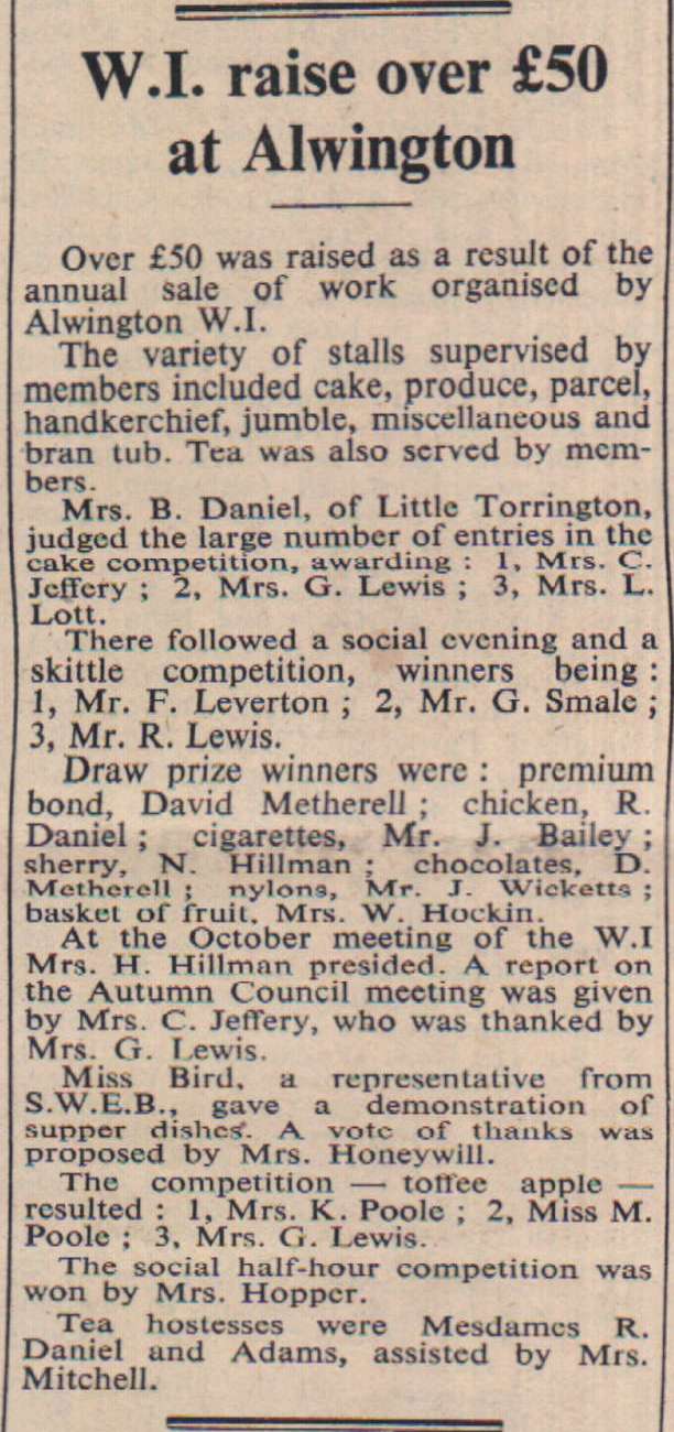 WI Raise Over £50 At Alwington