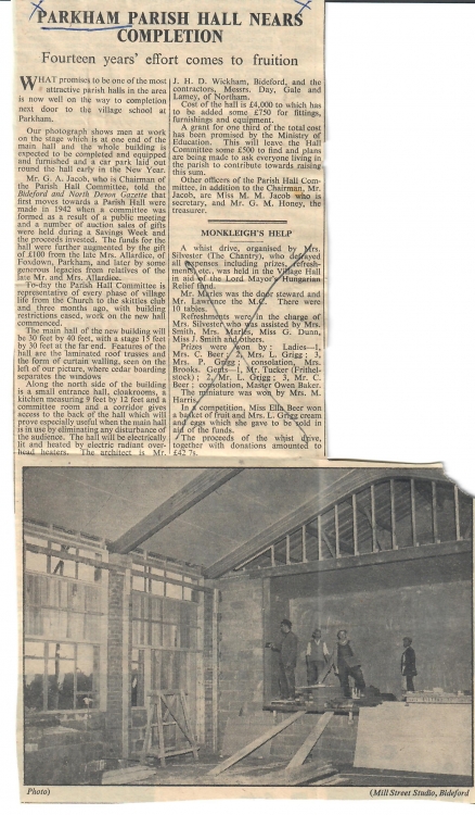 Parkham Parish Hall nears completion 30.11.1956