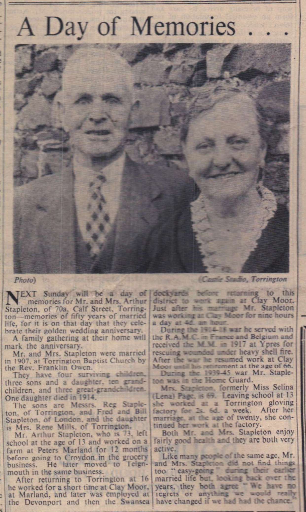 1.11.1957 Golden Wedding Stapleton